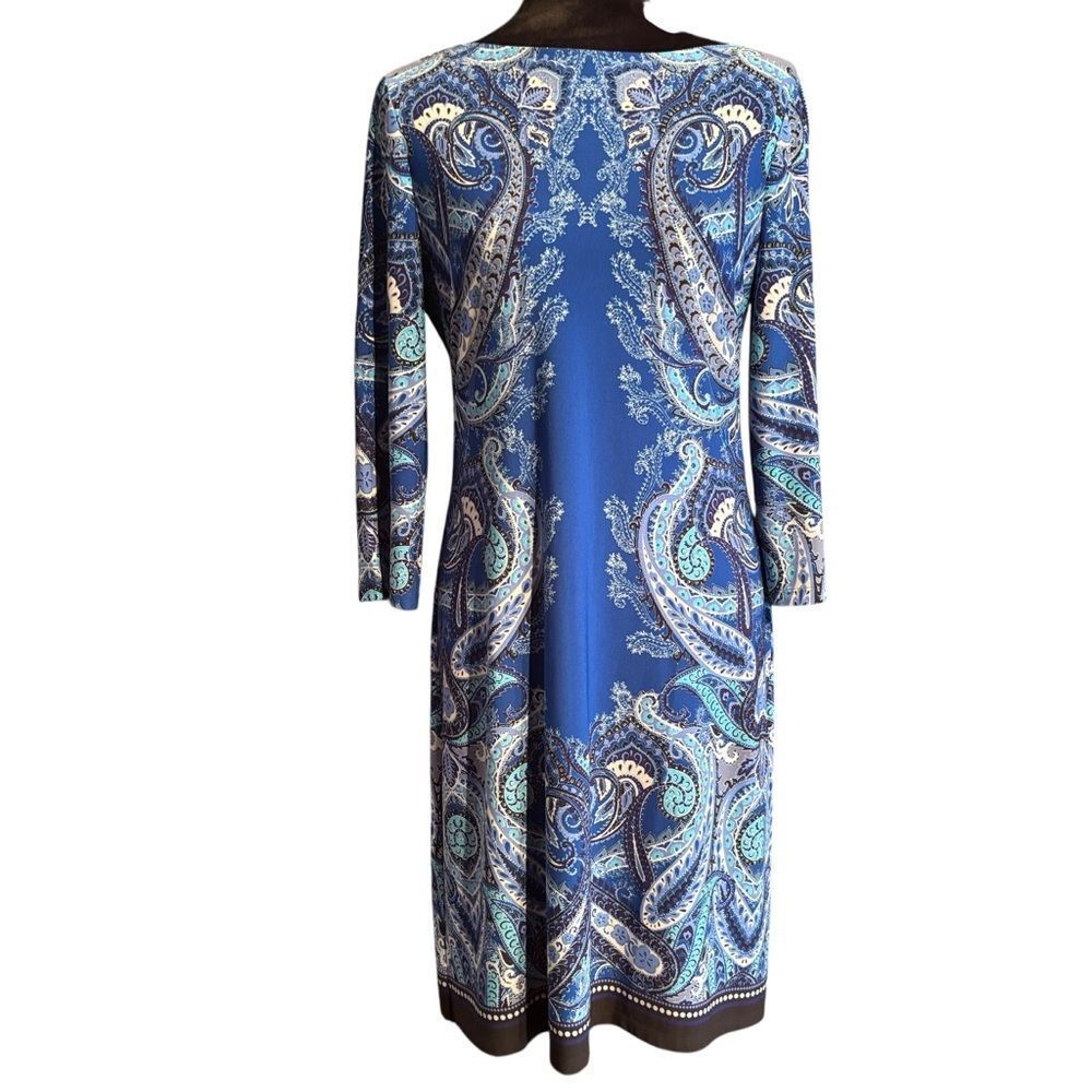 London Times Blue and White Paisley Long Sleeve Stretch Dress in ladies Sz. 8